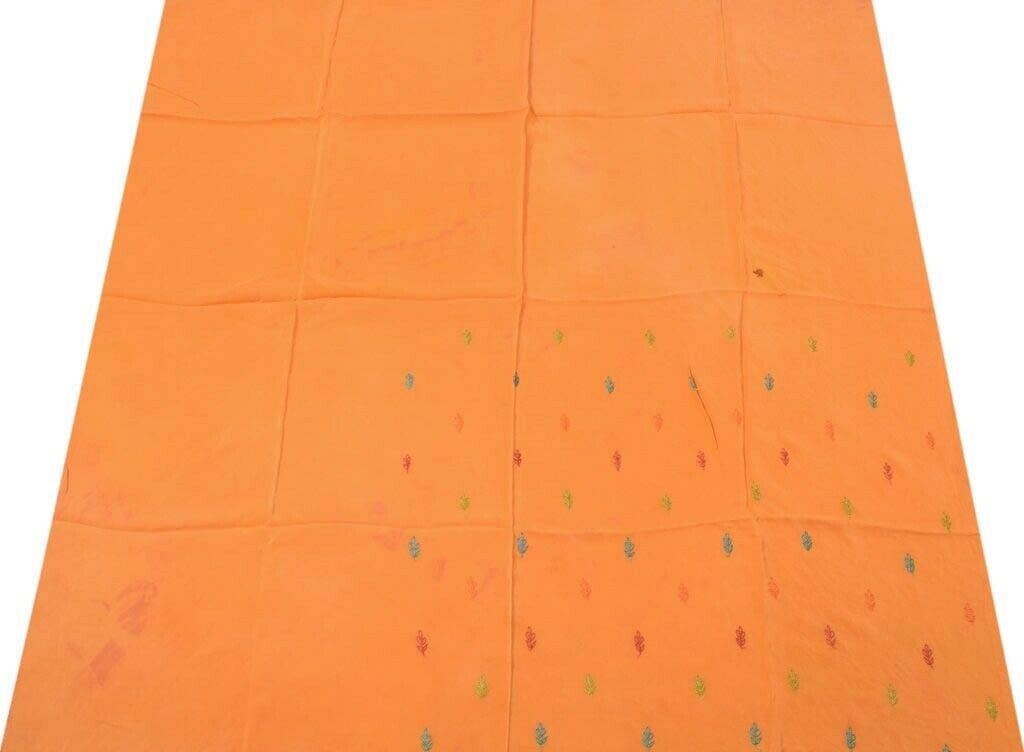 Vintage Saree Remnant Scrap Multi Purpose Design Craft Fabric Embroidered Peach