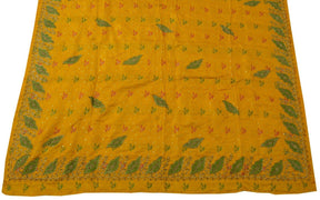 Vintage Saree Remnant Scrap Multi Purpose Fabric Mustard Hand Beaded Self Woven
