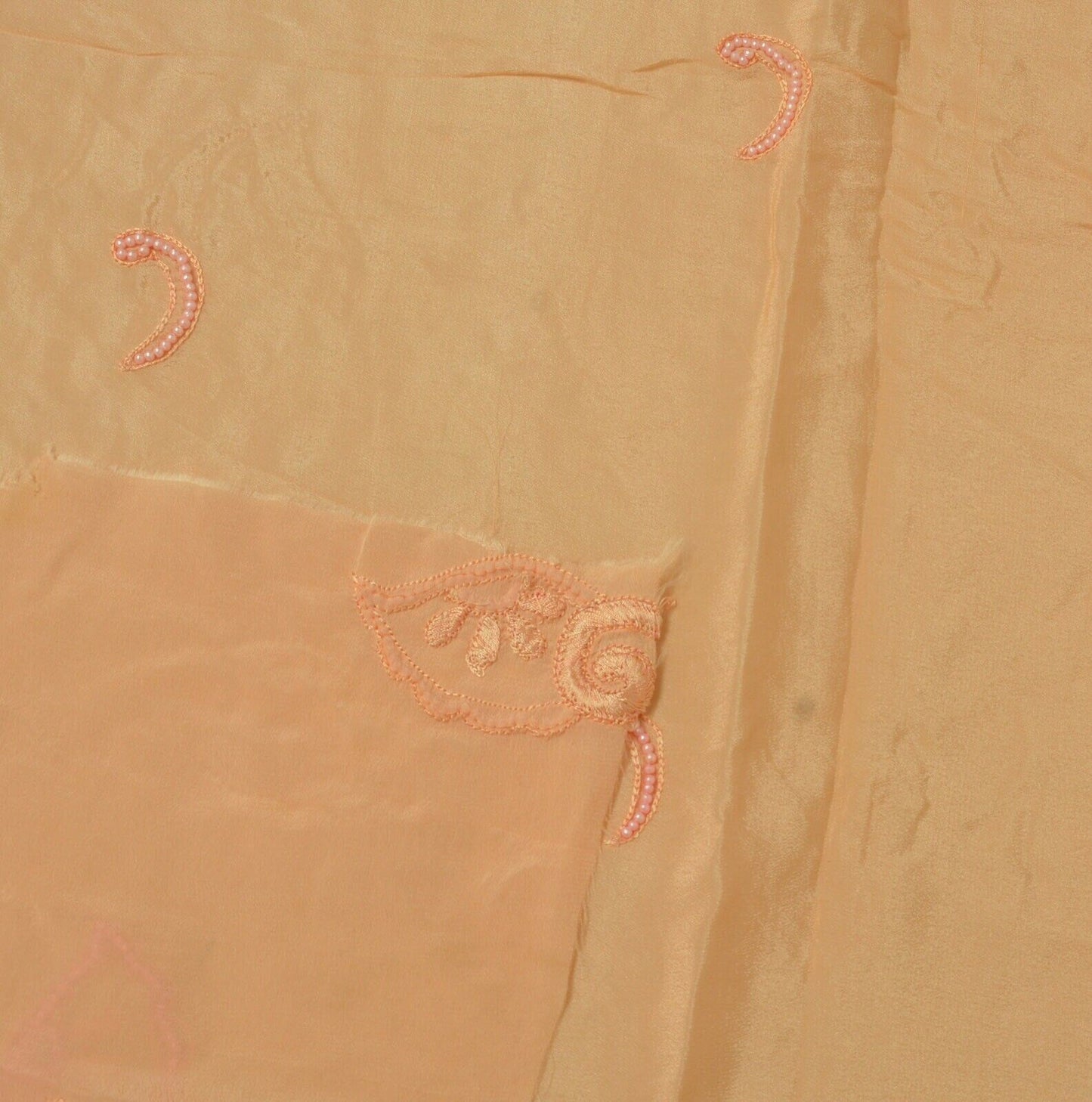 Vintage Saree Remnant Scrap Multi Purpose Craft Hand Beaded Peach Fabric