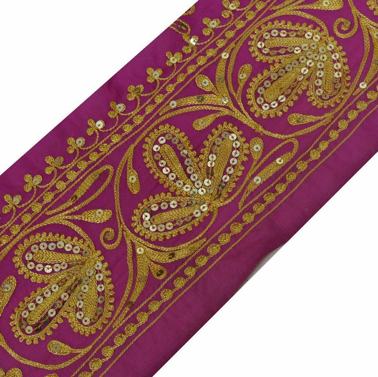 Vintage Sari Border Craft Trim Antique Embroidered Lace Ribbon Red