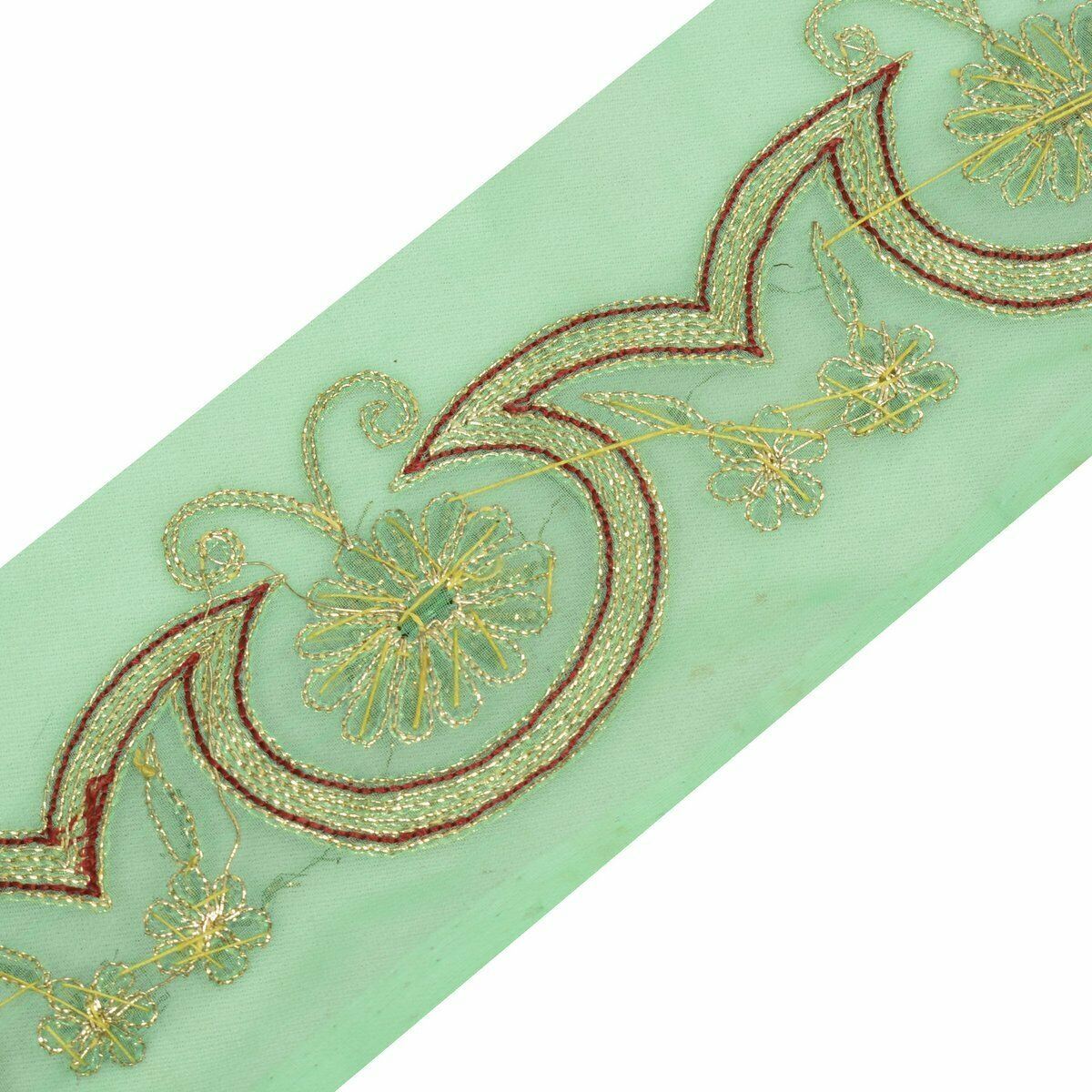 Vintage Saree Border Craft Trim Antique Lace Hand Beaded Embroidered Green