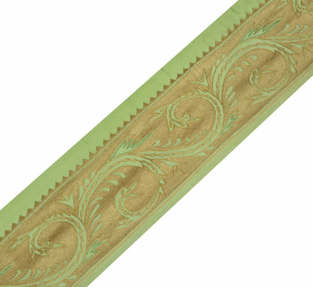 Vintage Saree Border Indian Craft Trim Antique Lace Embroidered Green Brown