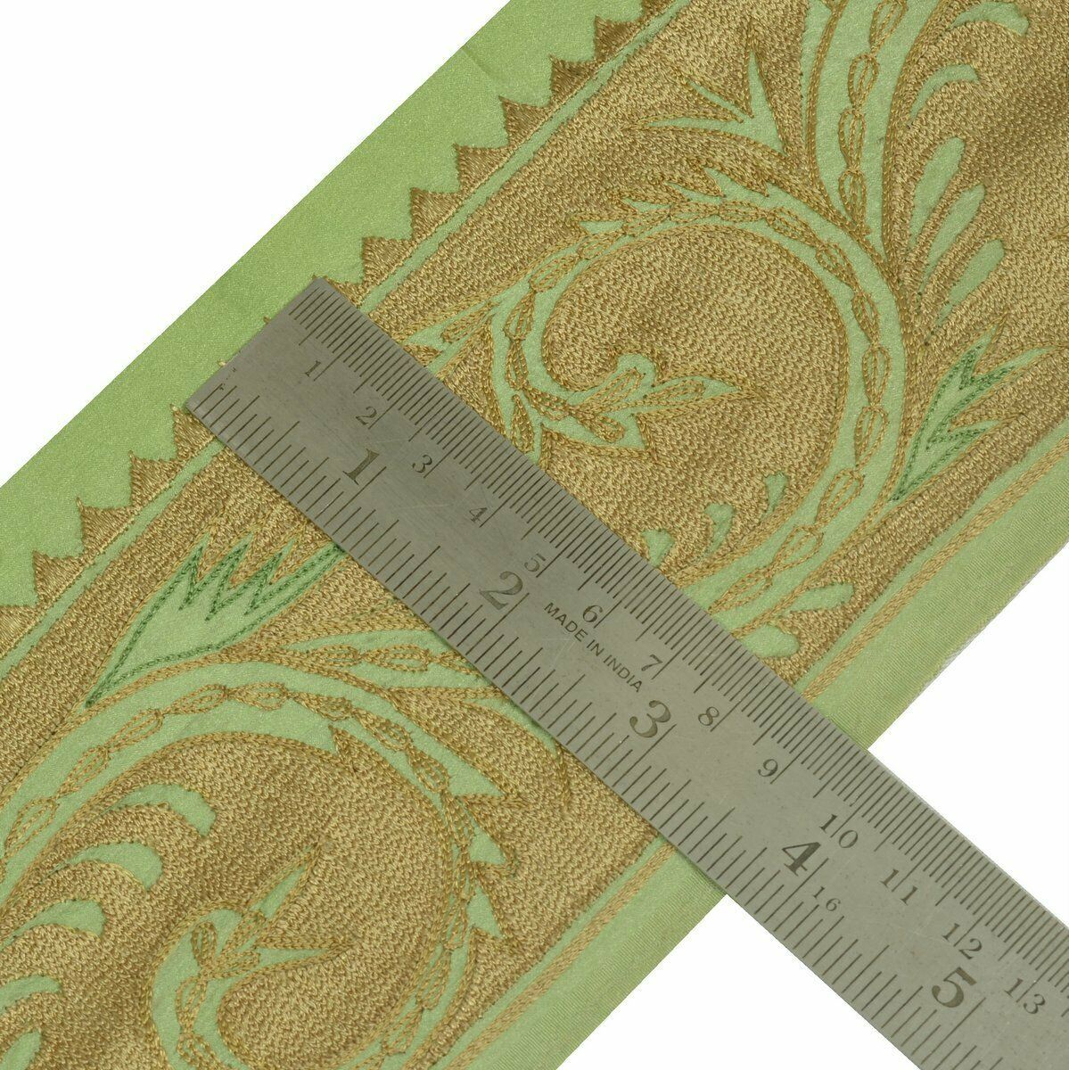 Vintage Saree Border Indian Craft Trim Antique Lace Embroidered Green Brown