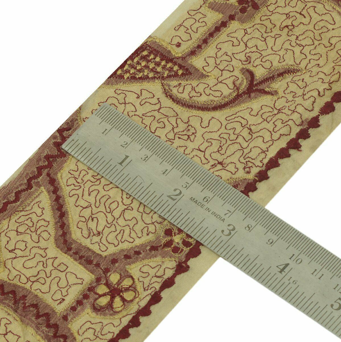 Vintage Saree Border Indian Craft Trim Antique Lace Embroidered Beige Ribbon