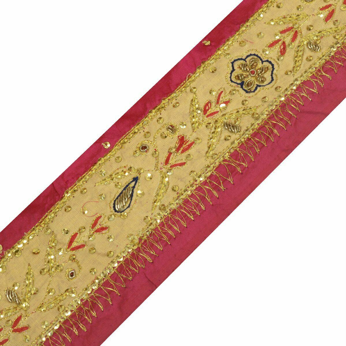 Vintage Saree Border Indian Craft Trim Antique Lace Hand Beaded Cream Ribbon