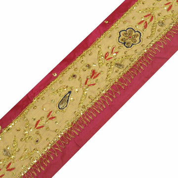Vintage Saree Border Indian Craft Trim Antique Lace Hand Beaded Cream Ribbon