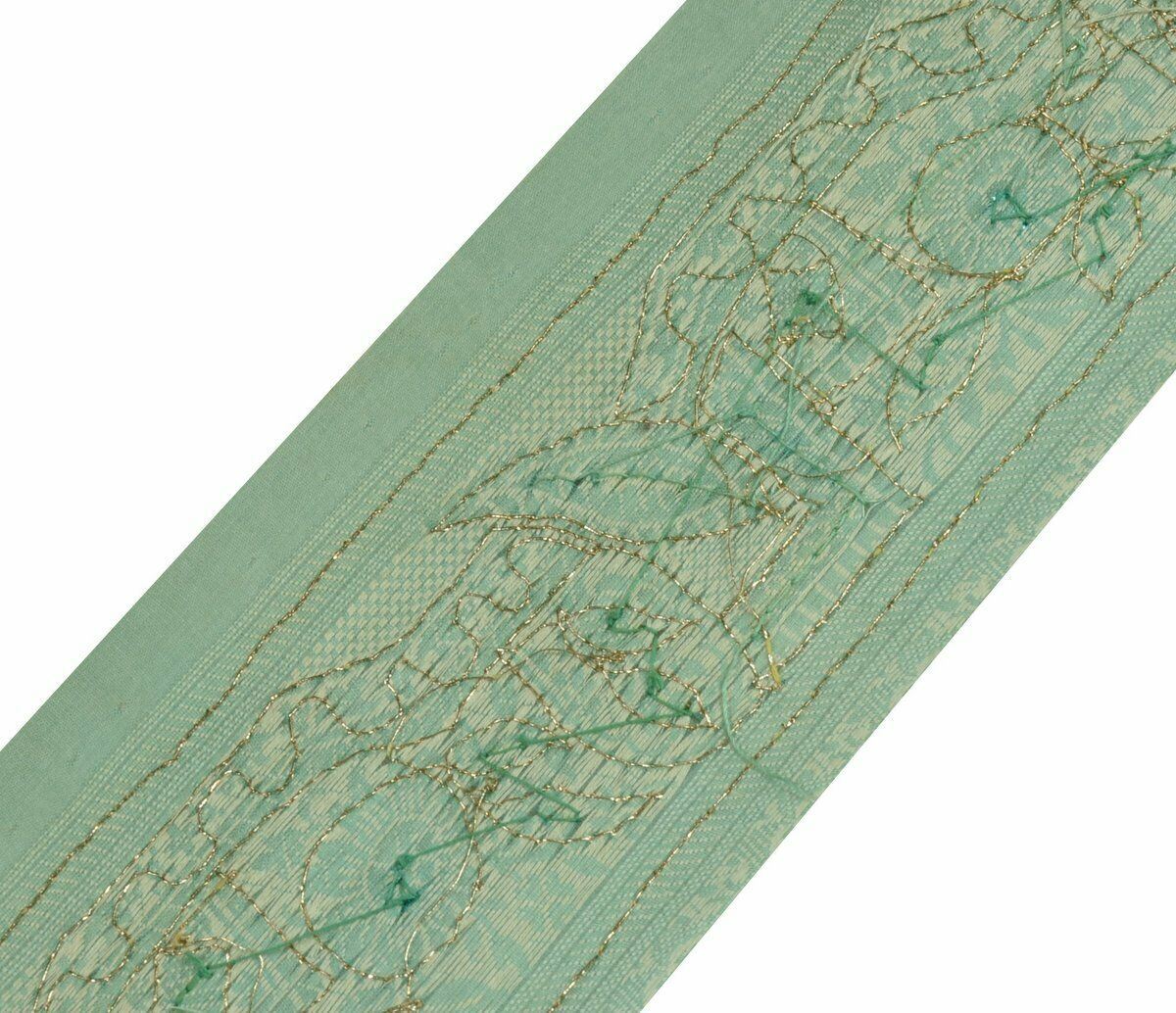 Vintage Saree Border Craft Trim Antique Lace Woven Embroidered Beaded Green