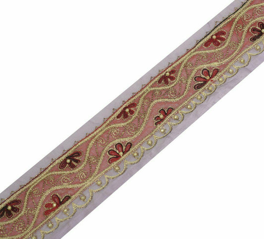 Vintage Saree Border Indian Craft Trim Antique Lace Embroidered Beaded Lavender