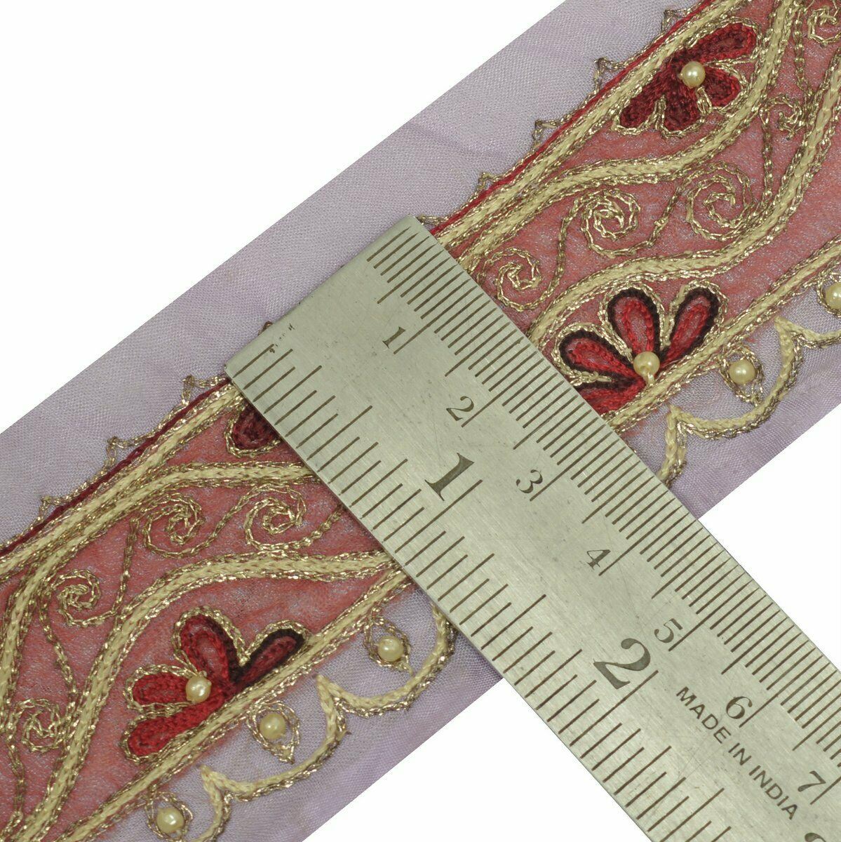 Vintage Saree Border Indian Craft Trim Antique Lace Embroidered Beaded Lavender