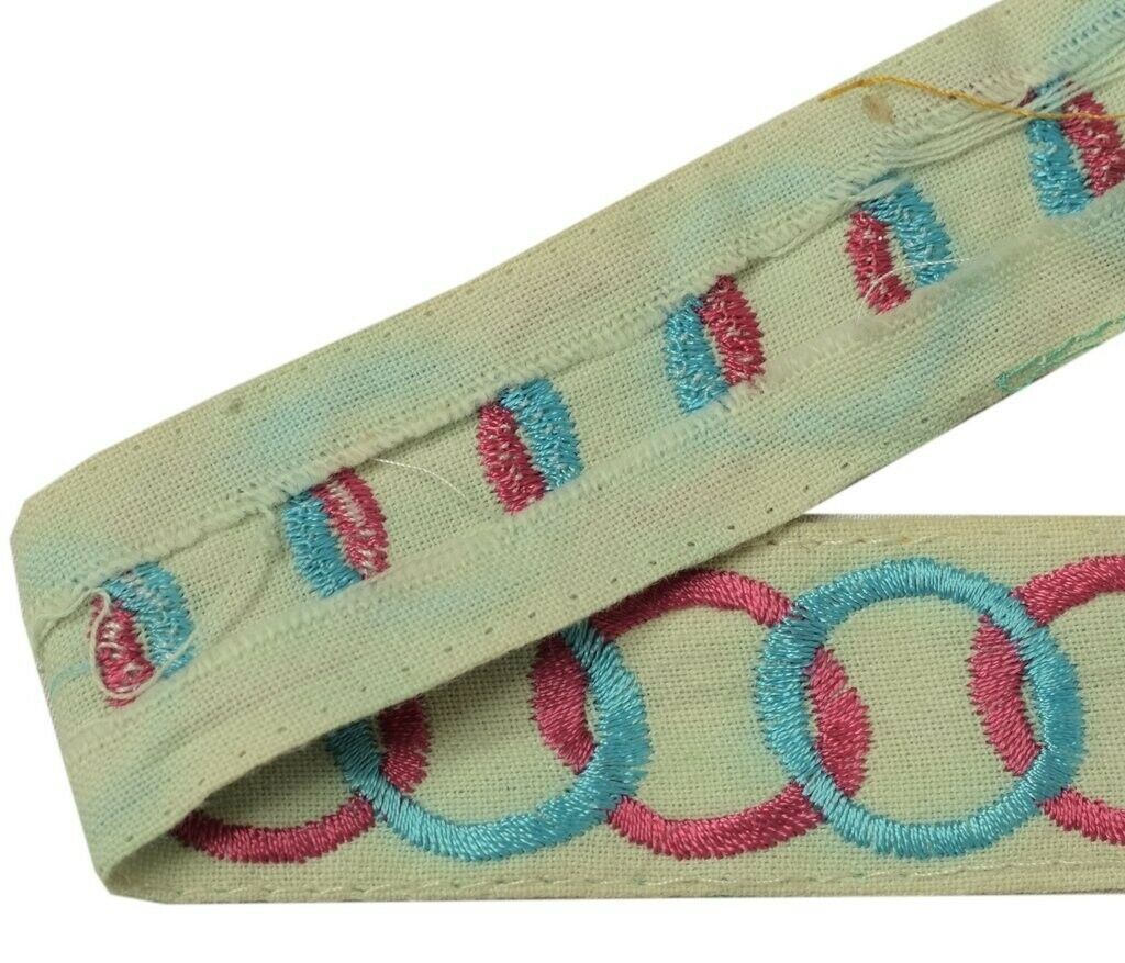 Vintage Sari Border Indian Craft Sewing Trim Embroidered Ribbon Lace White