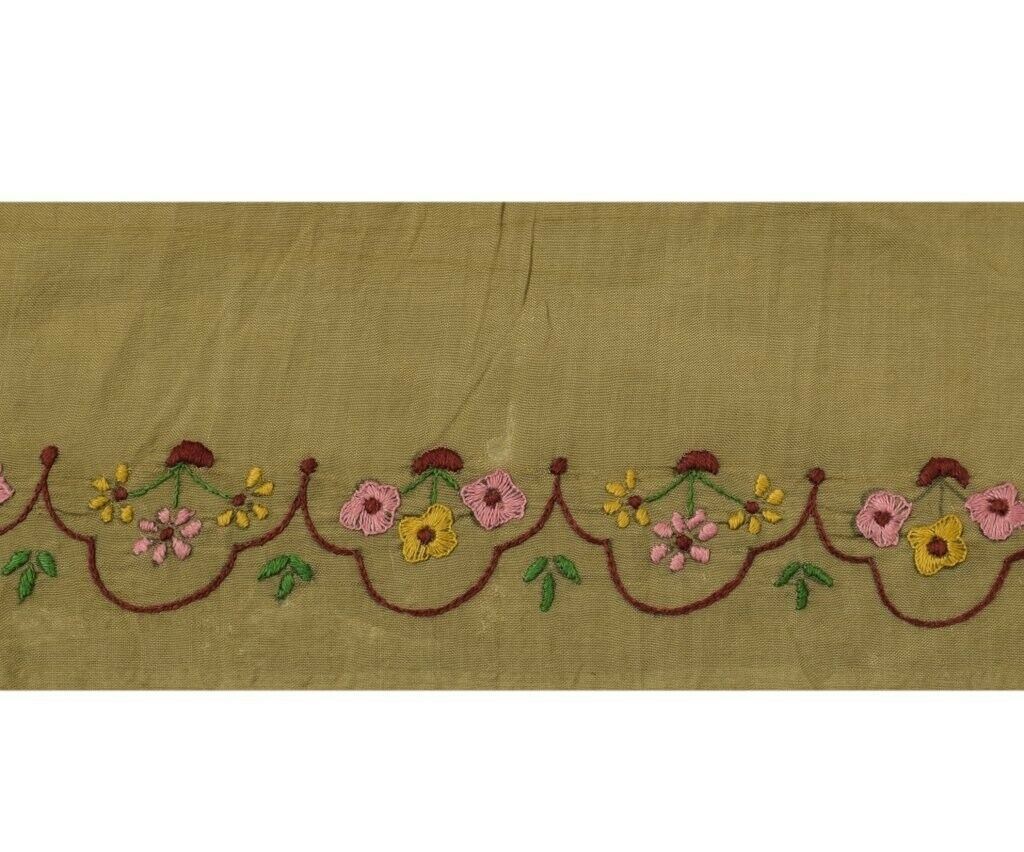 Vintage Sari Border Indian Craft Sewing Trim Embroidered Ribbon Lace Brown