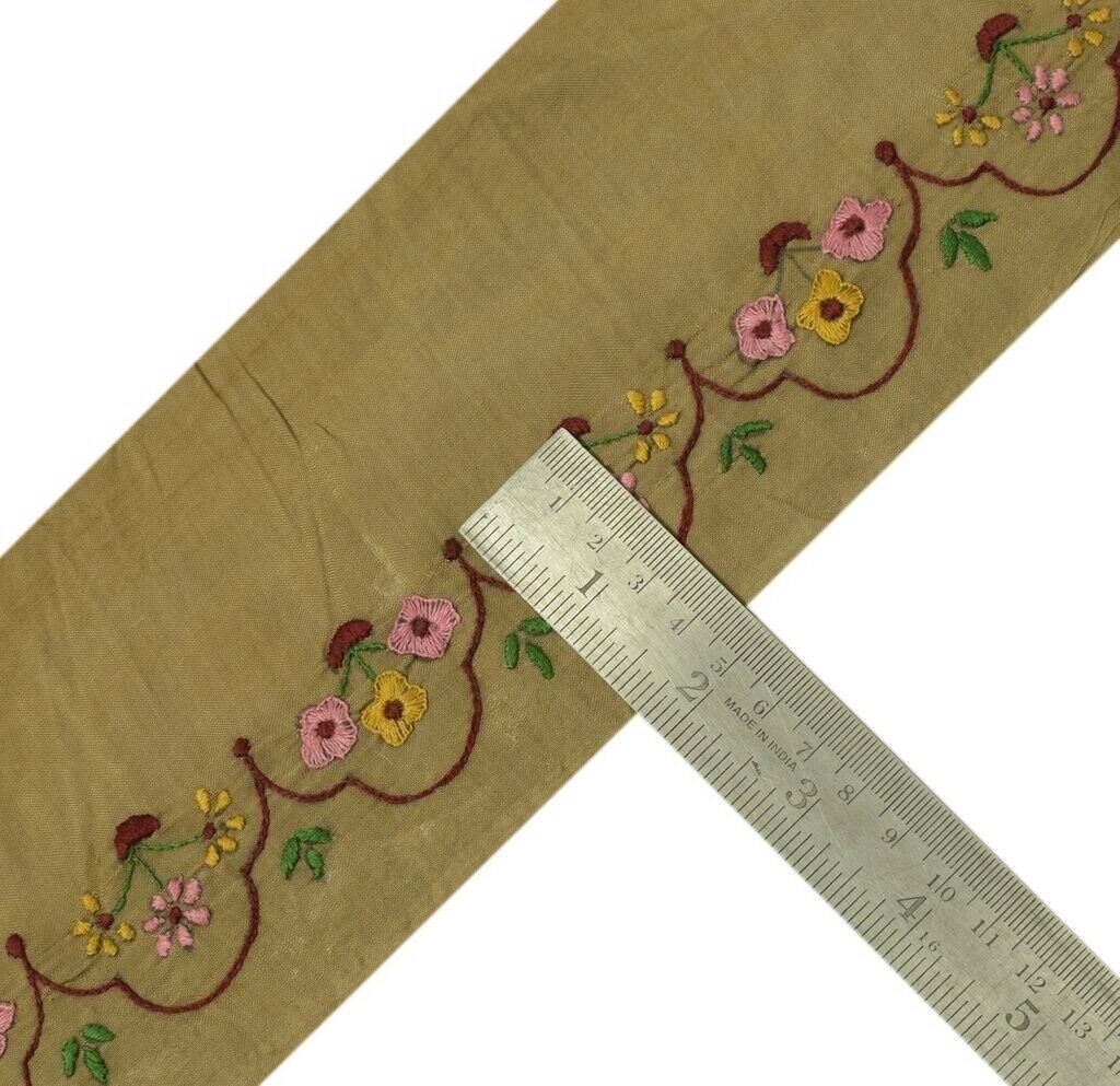 Vintage Sari Border Indian Craft Sewing Trim Embroidered Ribbon Lace Brown