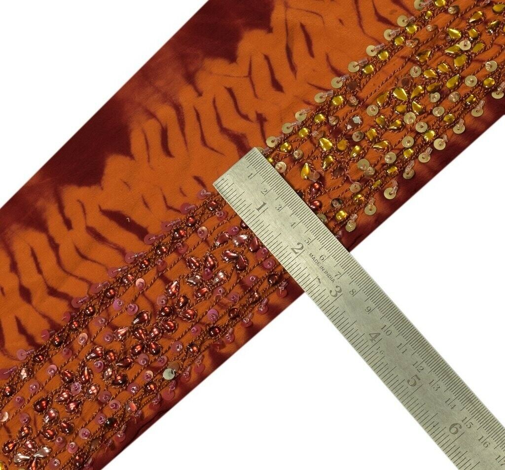 Vintage Sari Border Indian Craft Trim Hand Beaded Dori Stitch Emb Ribbon Lace