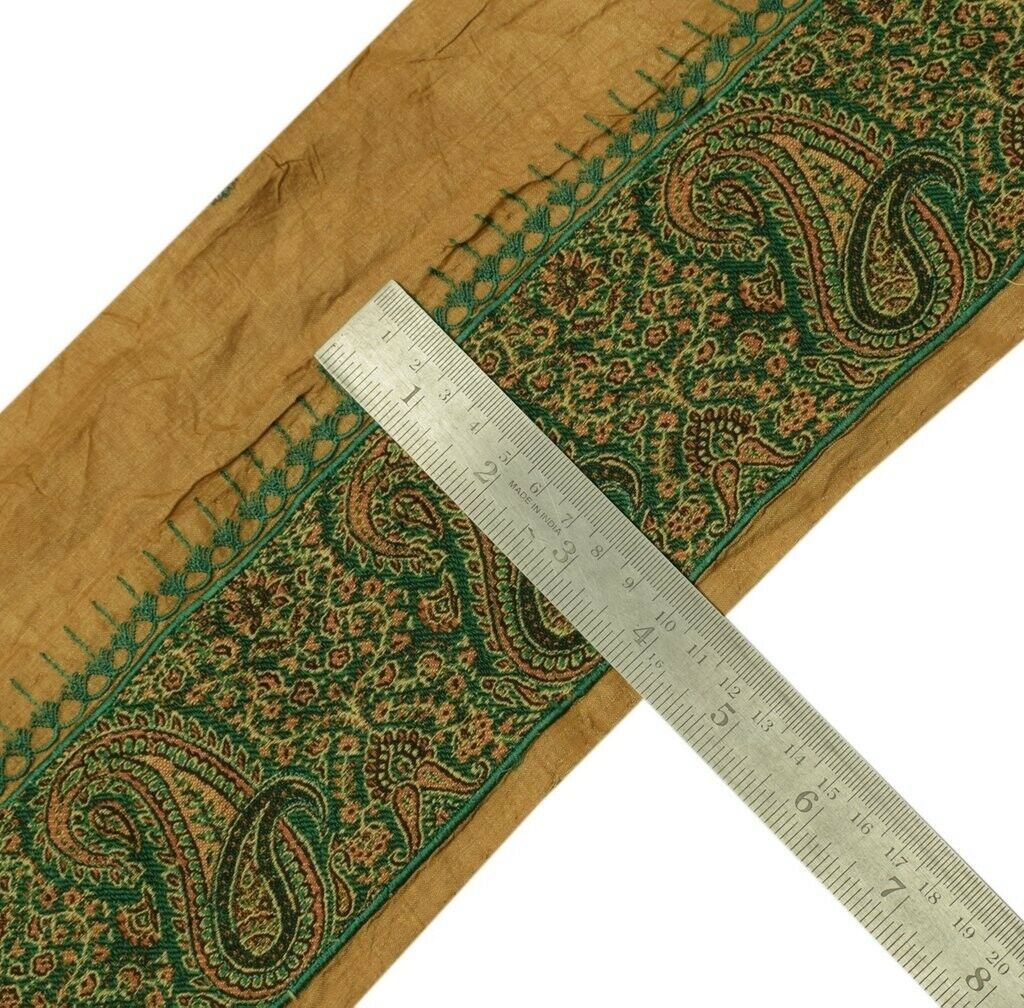 Vintage Sari Border Indian Craft Sewing Trim Woven Ribbon Lace Green
