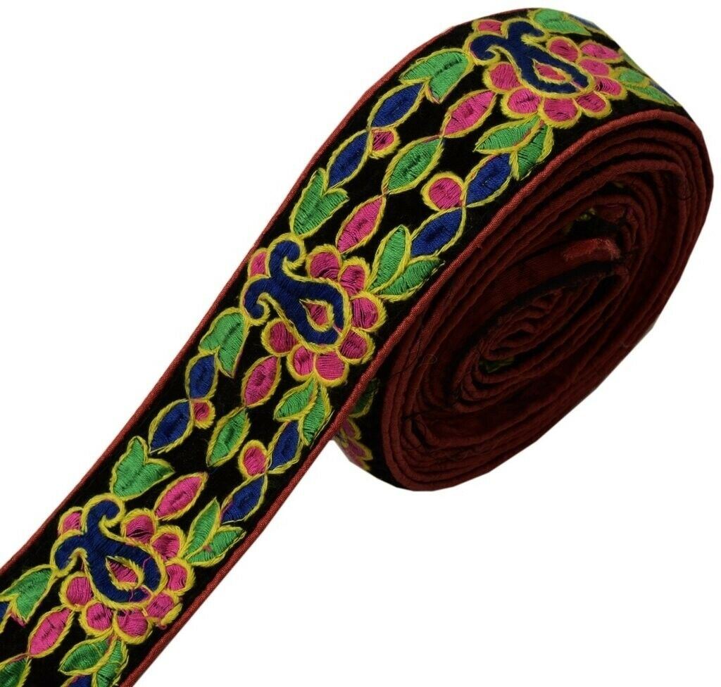 Vintage Sari Border Indian Craft Sewing Trim Embroidered Velvet Ribbon Lace