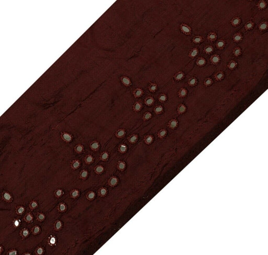 Vintage Sari Border Indian Craft Sewing Trim Embroidered Mirror Work Lace Maroon