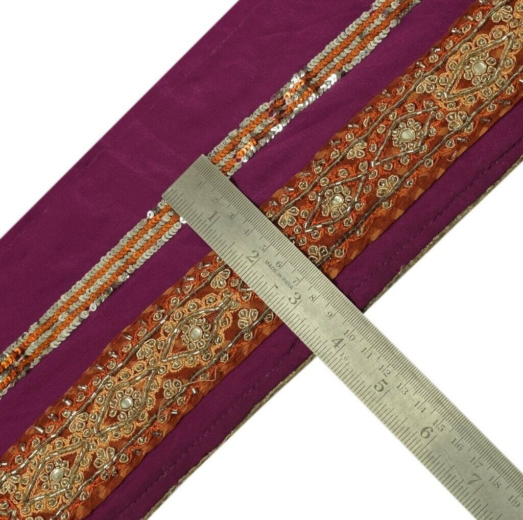 Vintage Sari Border Indian Craft Sewing Trim Hand Beaded Embroidered Ribbon Lace