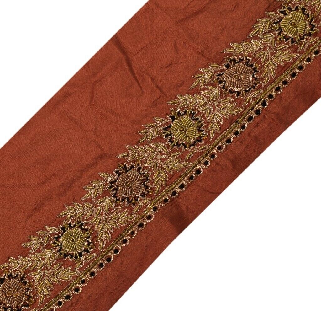 Vintage Sari Border Indian Craft Trim Hand Beaded Embroidered Ribbon Lace Rust