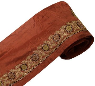 Vintage Sari Border Indian Craft Trim Hand Beaded Embroidered Ribbon Lace Rust