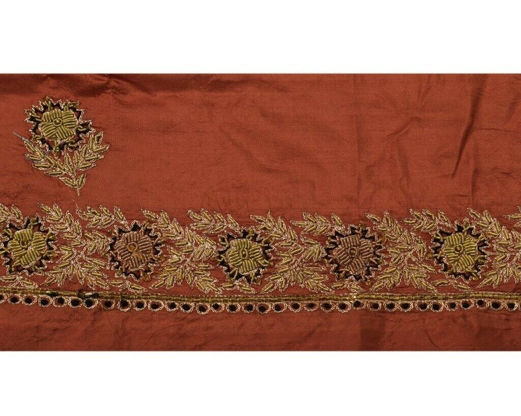 Vintage Sari Border Indian Craft Trim Hand Beaded Embroidered Ribbon Lace Rust