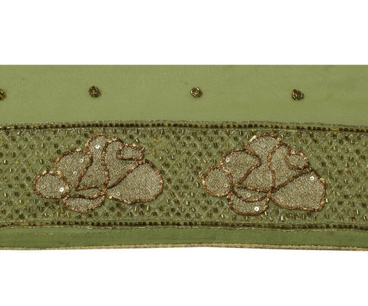 Vintage Sari Border Indian Craft Trim Hand Beaded Embroidered Ribbon Lace Green