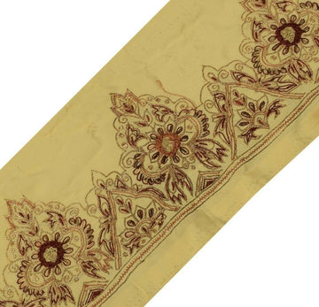 Vintage Sari Border Indian Craft Trim Hand Beaded Embroidered Ribbon Lace Cream