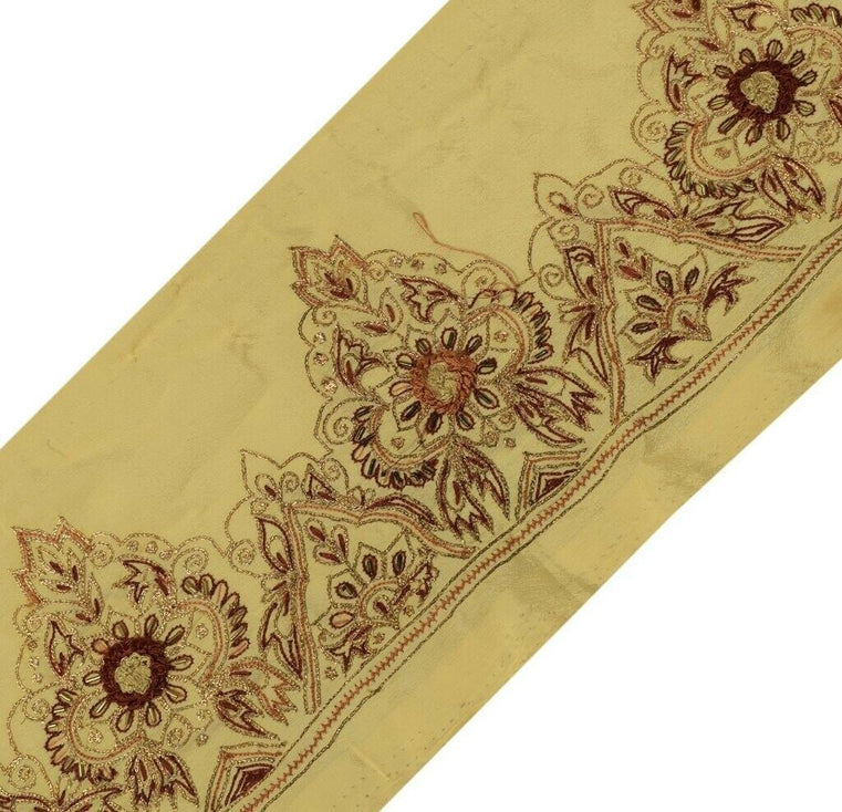 Vintage Sari Border Indian Craft Trim Hand Beaded Embroidered Ribbon Lace Cream