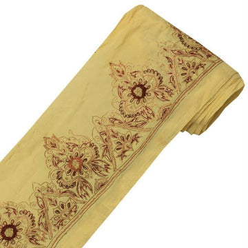 Vintage Sari Border Indian Craft Trim Hand Beaded Embroidered Ribbon Lace Cream