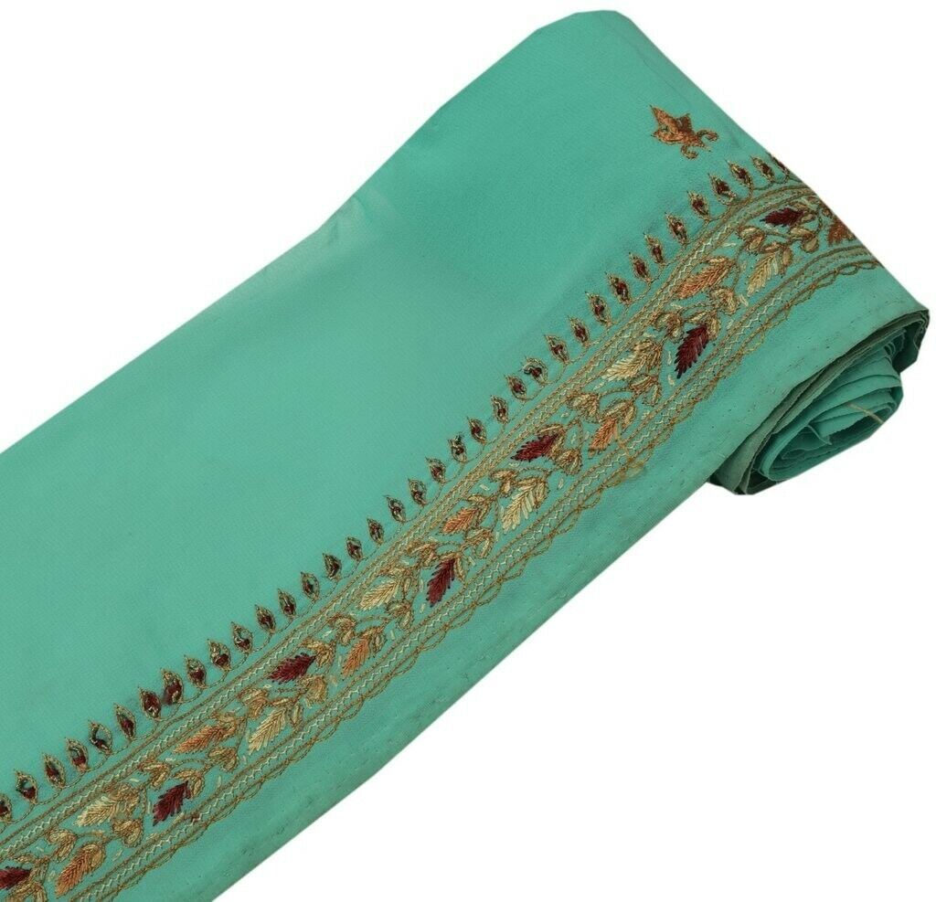 Vintage Sari Border Indian Craft Sewing Trim Hand Embroidered Ribbon Lace Green