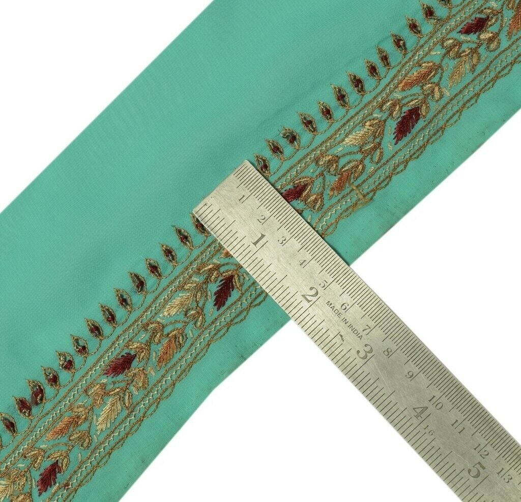 Vintage Sari Border Indian Craft Sewing Trim Hand Embroidered Ribbon Lace Green