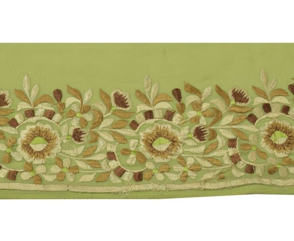 3.5"W Vintage Sari Border Indian Craft Sewing Trim Embroidered Ribbon Lace Green