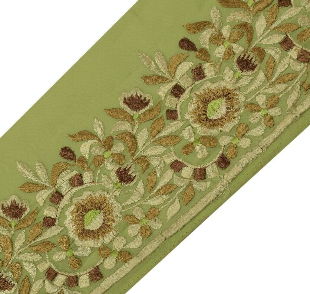 3.5"W Vintage Sari Border Indian Craft Sewing Trim Embroidered Ribbon Lace Green