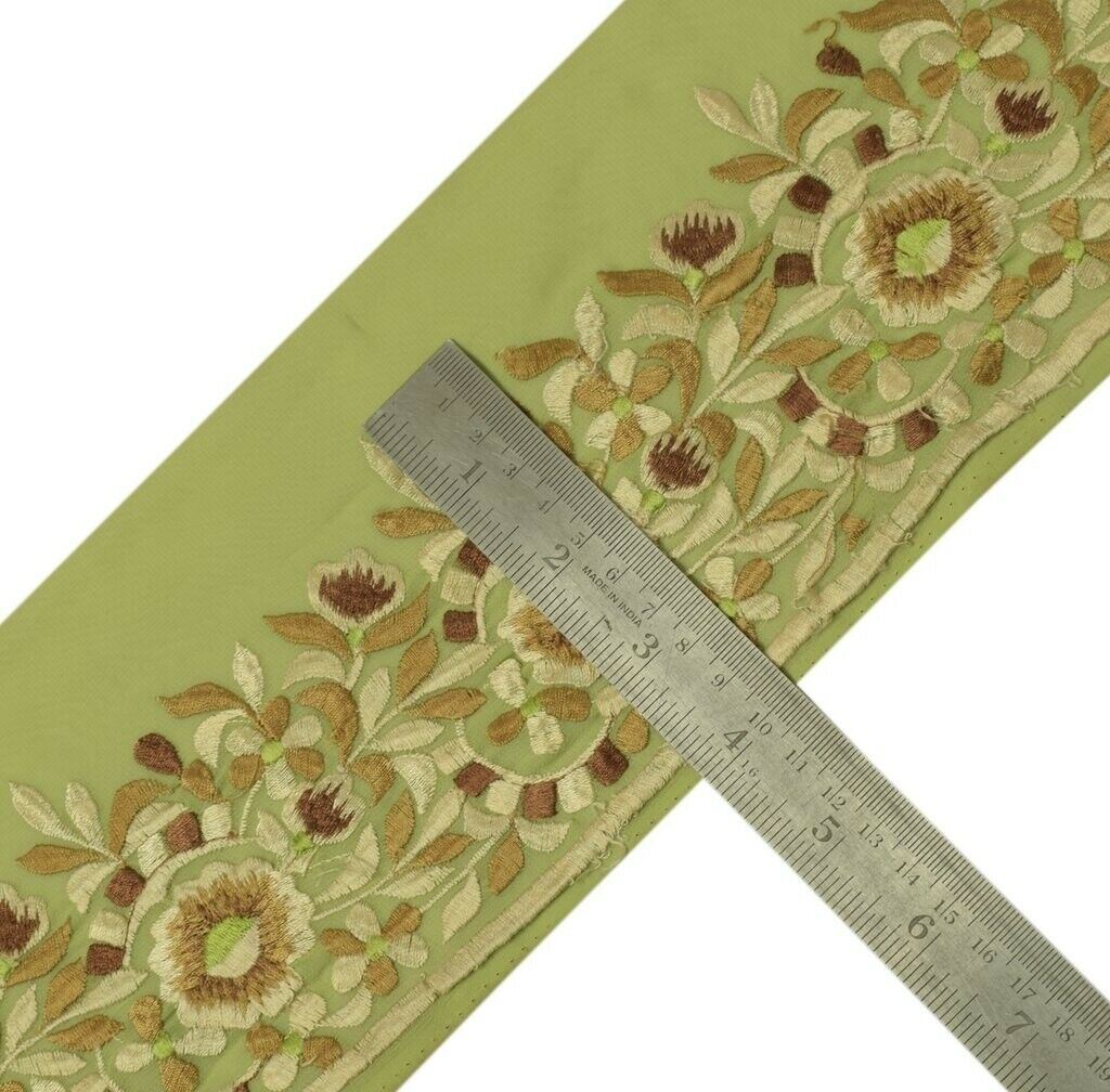 3.5"W Vintage Sari Border Indian Craft Sewing Trim Embroidered Ribbon Lace Green