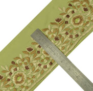 3.5"W Vintage Sari Border Indian Craft Sewing Trim Embroidered Ribbon Lace Green