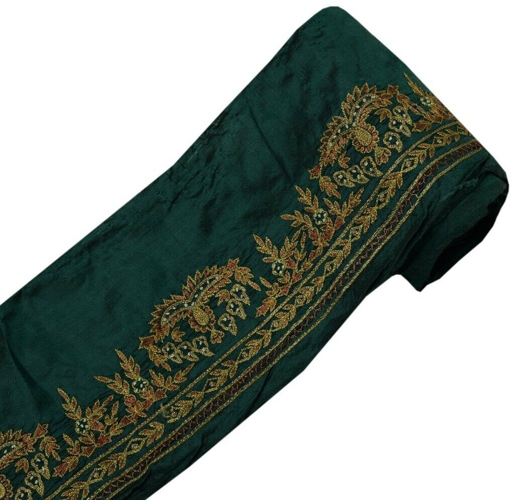 Vintage Sari Border Indian Craft Sewing Trim Hand Embroidered Ribbon Lace Green