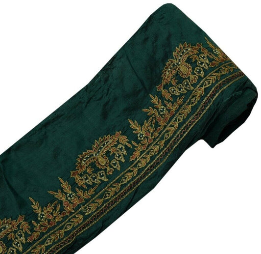 Vintage Sari Border Indian Craft Sewing Trim Hand Embroidered Ribbon Lace Green