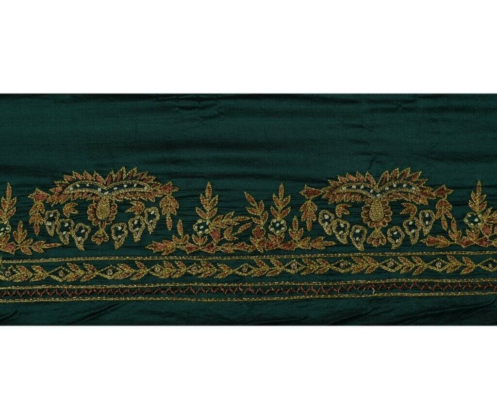Vintage Sari Border Indian Craft Sewing Trim Hand Embroidered Ribbon Lace Green