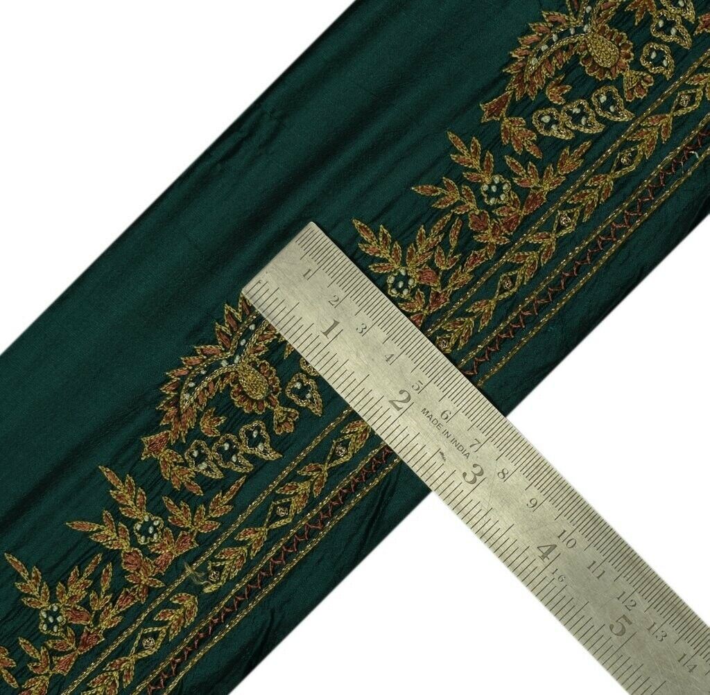 Vintage Sari Border Indian Craft Sewing Trim Hand Embroidered Ribbon Lace Green