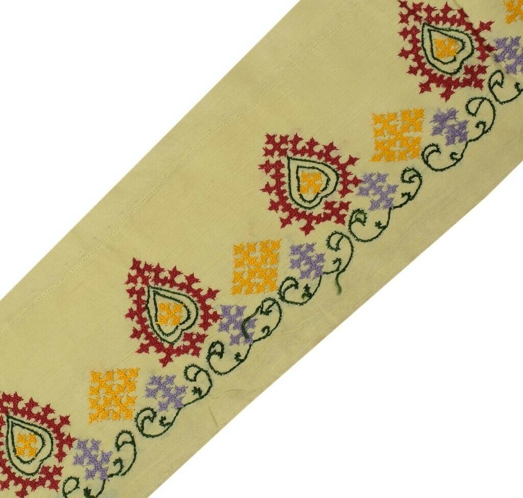 Vintage Sari Border Indian Craft Trim Hand SINDH Embroidery Ribbon Lace Cream
