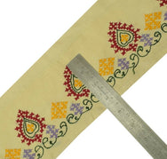 Vintage Sari Border Indian Craft Trim Hand SINDH Embroidery Ribbon Lace Cream