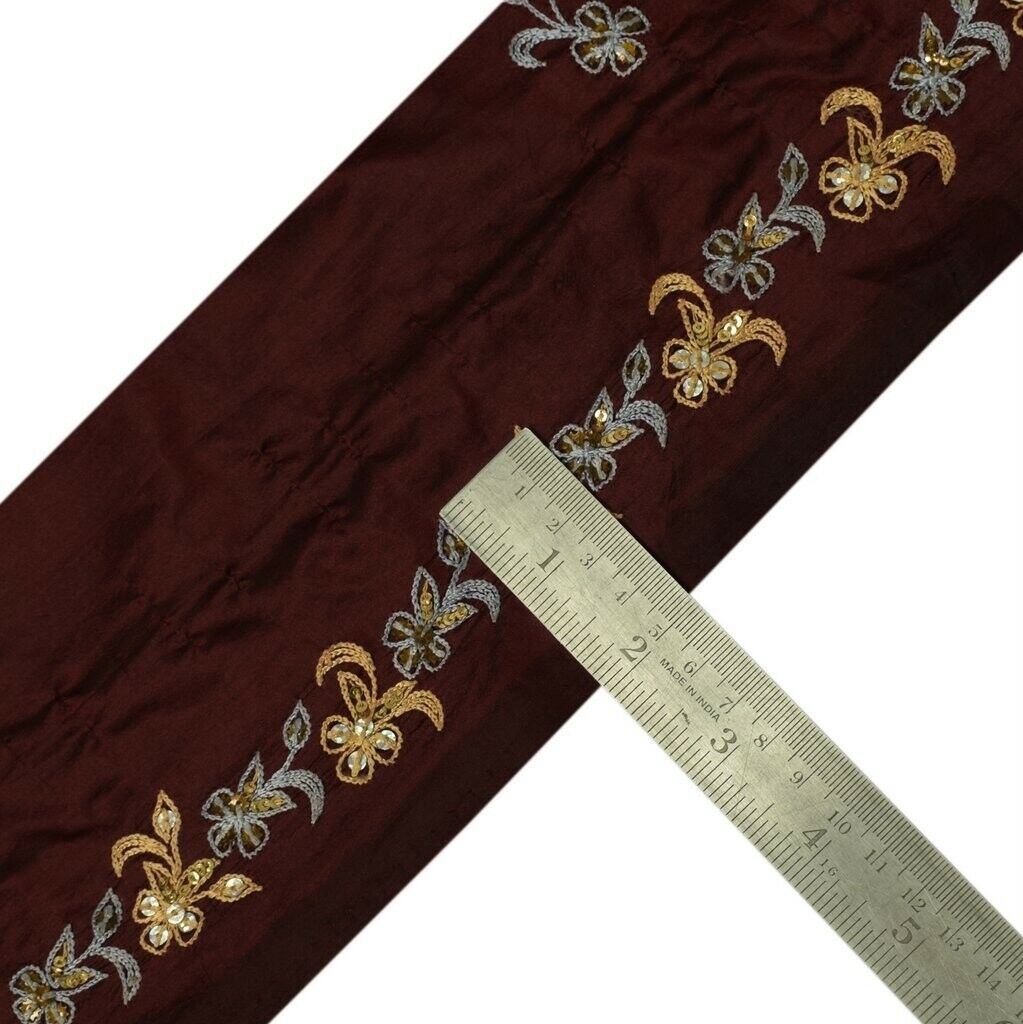 Vintage Sari Border Indian Craft Sewing Trim Embroidered Ribbon Lace Maroon