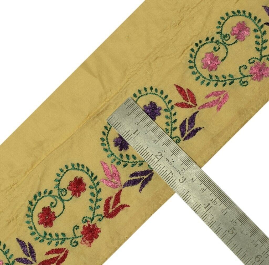 2.25" W Vintage Sari Border Indian Craft Sewing Trim Embroidered Ribbon Lace