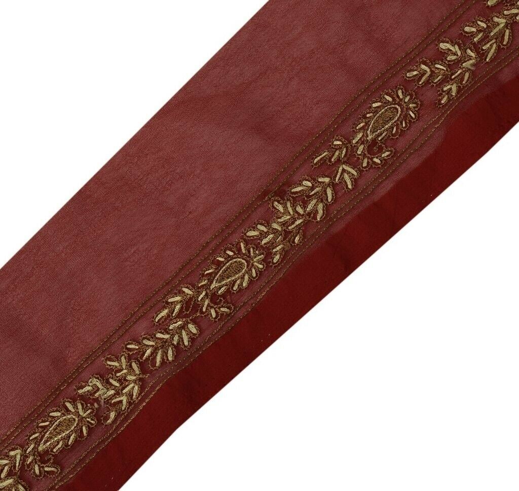 Vintage Sari Border Indian Craft Sewing Trim Hand Embroidered Ribbon Lace Red