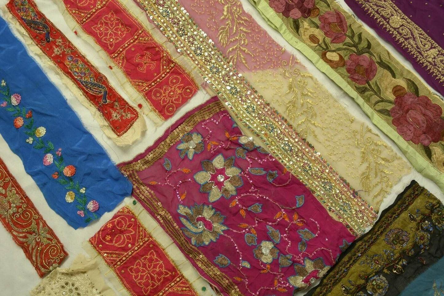 14 Pieces Assorted Lot of Vintage Sari Border Remnant Indian Craft Sewing Trim