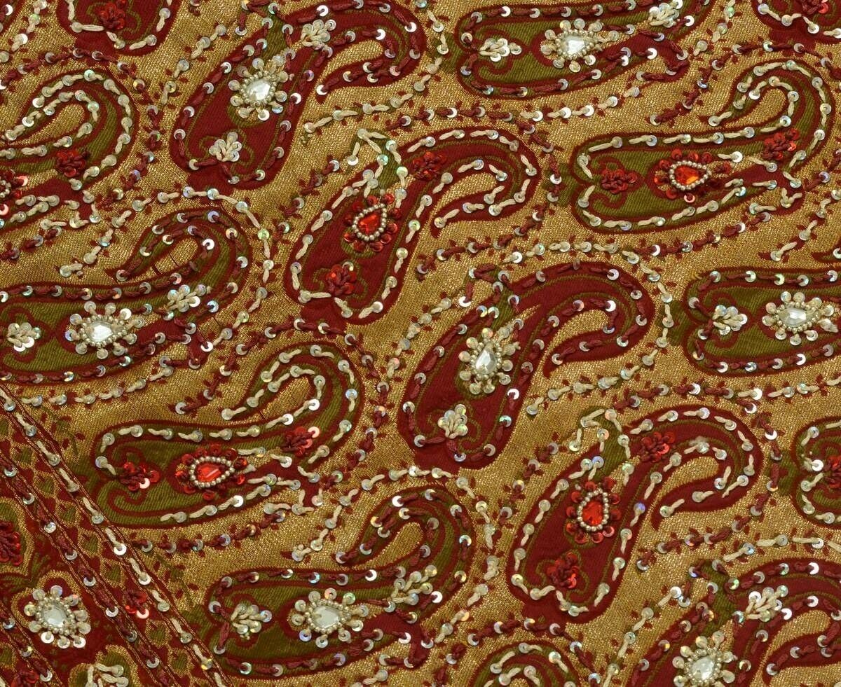 Vintage Saree 100% Pure Silk Woven Hand Beaded Embroidered Sari 5 Yd Fabric