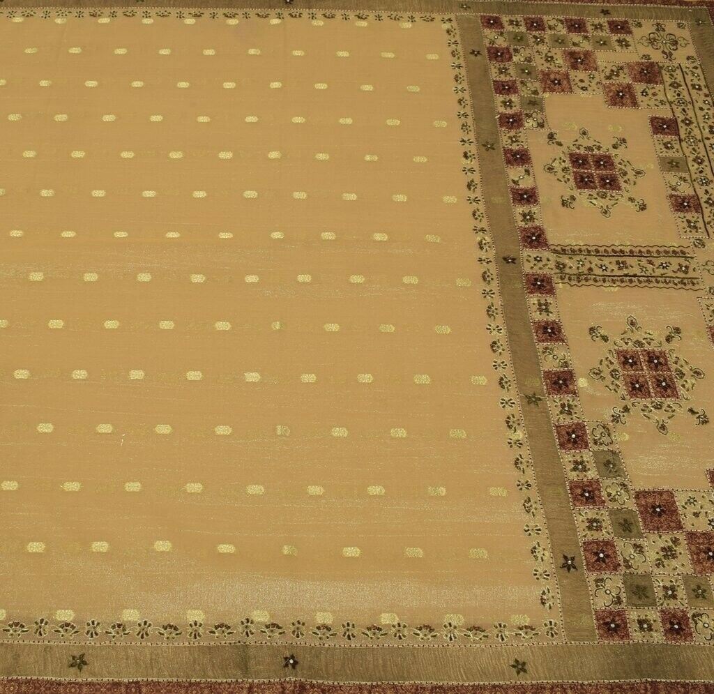 Vintage Indian Saree Zari Woven Hand Beaded Tissue Sari Scrap Fabric for Craft