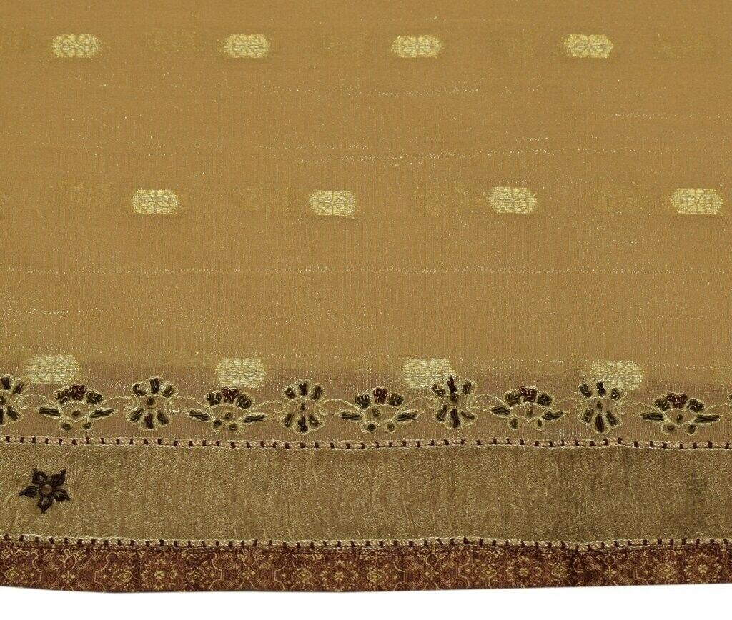Vintage Indian Saree Zari Woven Hand Beaded Tissue Sari Scrap Fabric for Craft