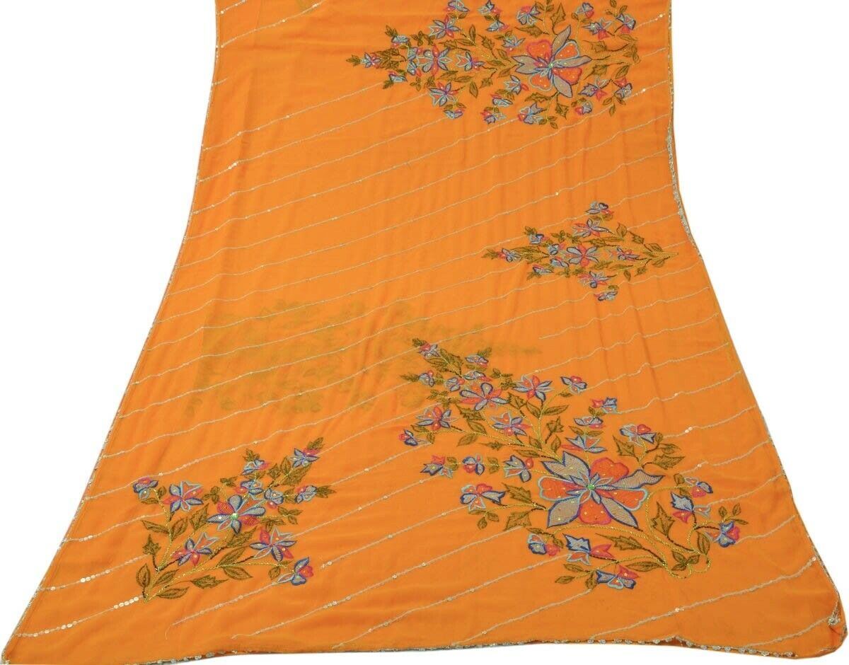 Vintage Scrap Saree Blend Georgette Silk Beaded Embroidered Craft Sari 5Y Fabric