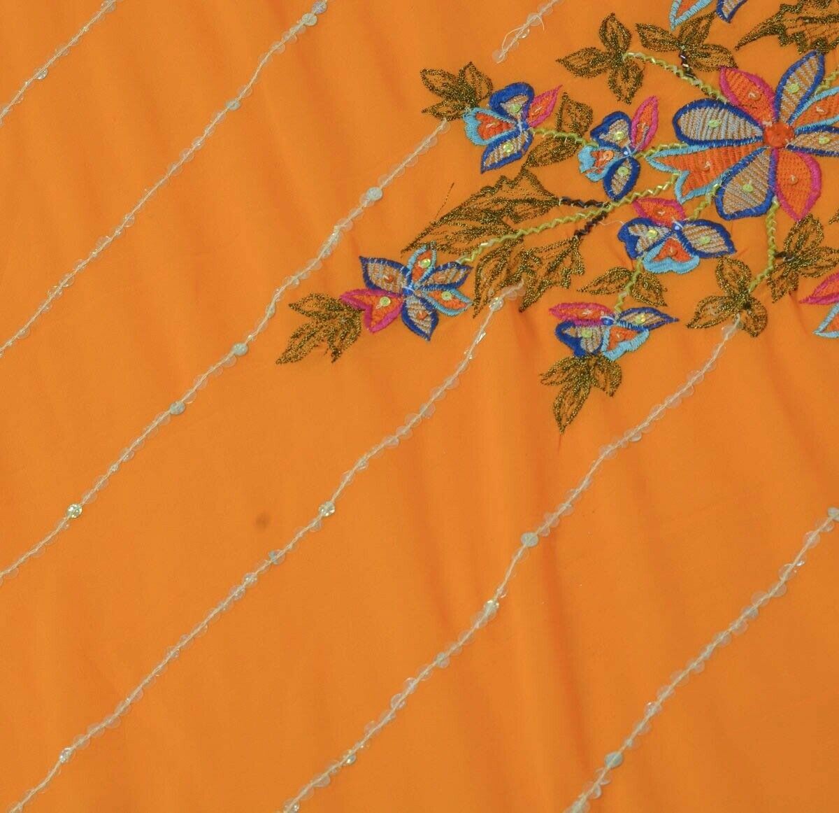 Vintage Scrap Saree Blend Georgette Silk Beaded Embroidered Craft Sari 5Y Fabric
