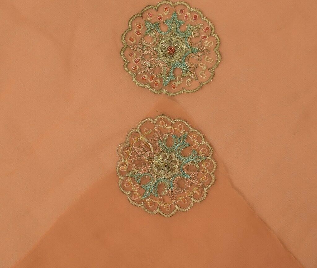Indian Art Silk Vintage Sari Remnant Scrap Fabric for Sewing Craft Peach